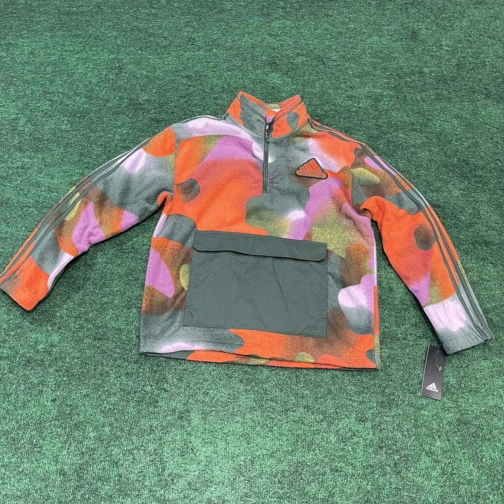 ADIDAS Cozy Fleece‎ Sweatshirt Boys XL Tie Dye Camo 1/4 Zip Pullover Pocket NEW